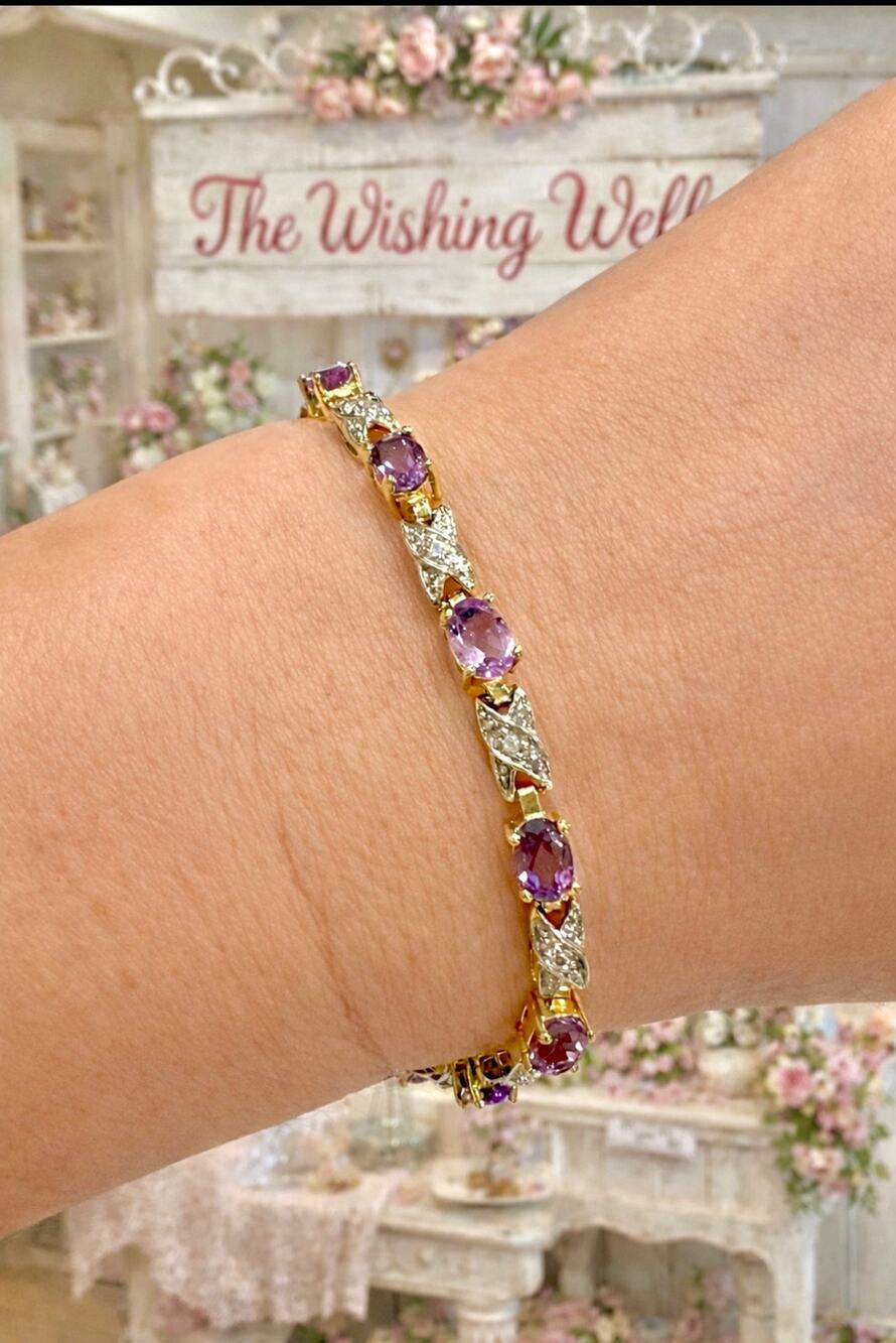 Vintage Rose De France & Diamond Accent Sterling Silver Bracelet FAS 7”